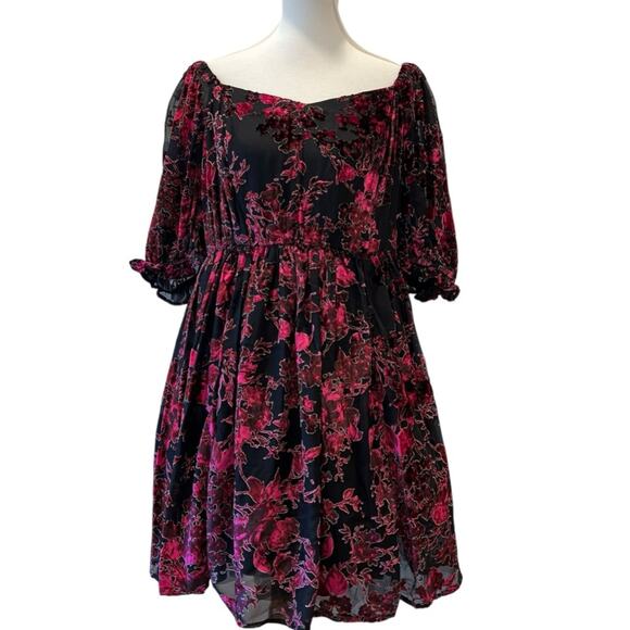 Torrid 16 Dress Retro Cocktail Plus Semi Formal Velvet Burnout Babydoll Dress - Picture 10 of 17